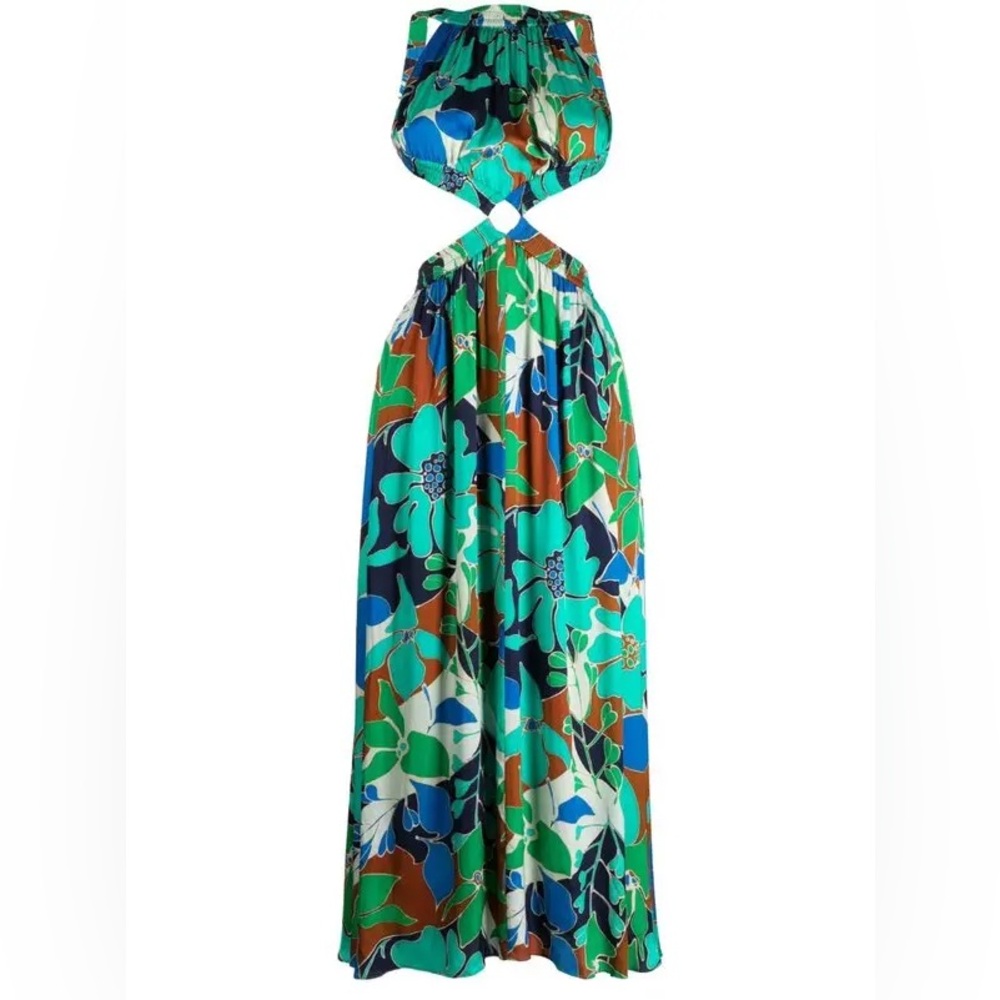 Theia Dress in Botanic Aqua Silk Voile - Picture 4 of 5